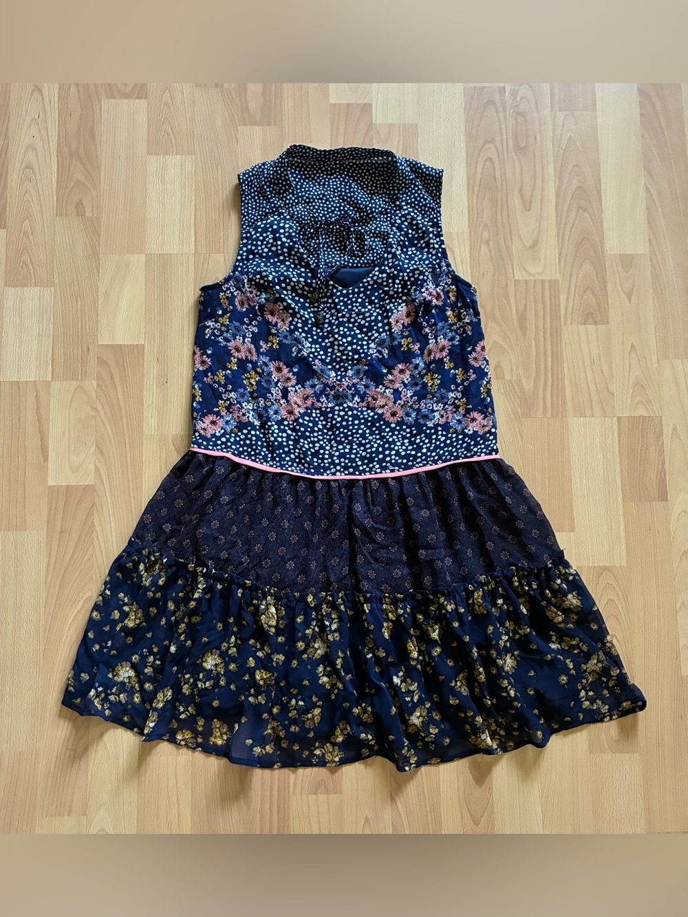 Xhilaration Full Bloom Dress Floral Blue Sun Dress Womens Size XS Boho Cottage